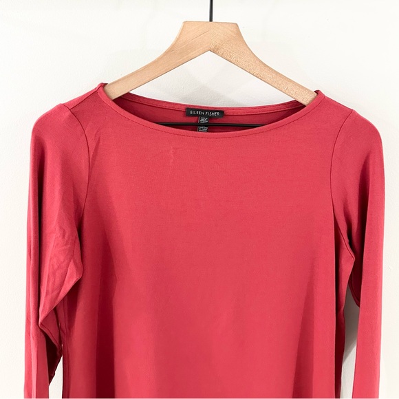 Eileen Fisher Ballet Neck Tee Red Size Small - Picture 3 of 6